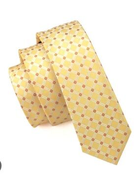 Boss Yellow Geometric Check Silk Tie